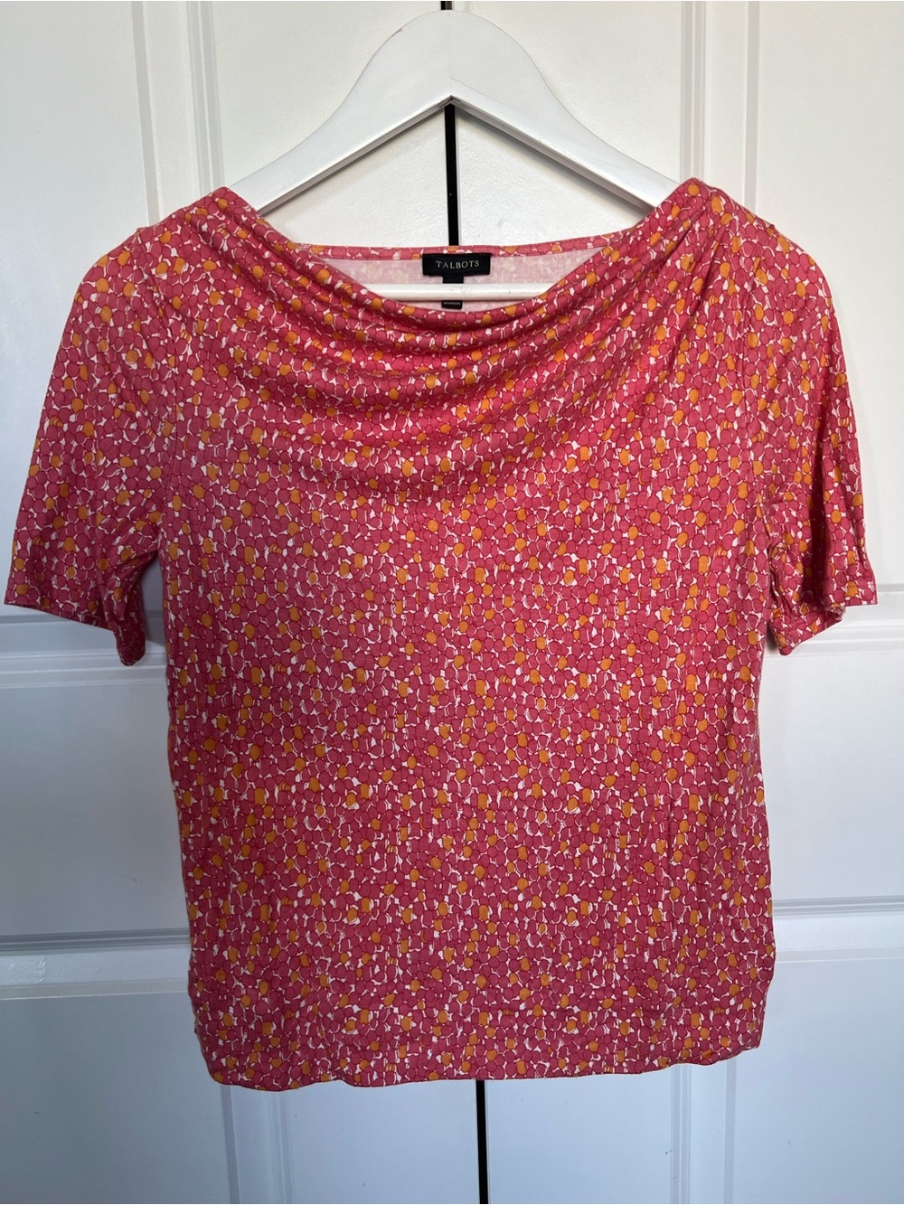 Talbots Pink Floral Short-Sleeve Cowl Neck Blouse